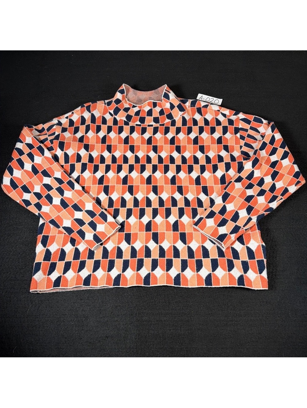 Maeve Anthropologie Women’s Small Geometric Mock Neck Sweater Orange Navy Mod